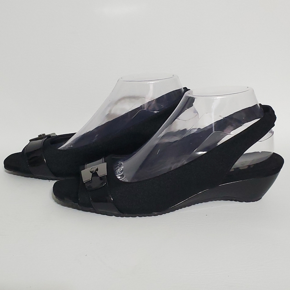 Anne Klein Sport Elegant Black Peep-Toe Slingback Heels Women's Size 8.5 - Picture 2 of 7